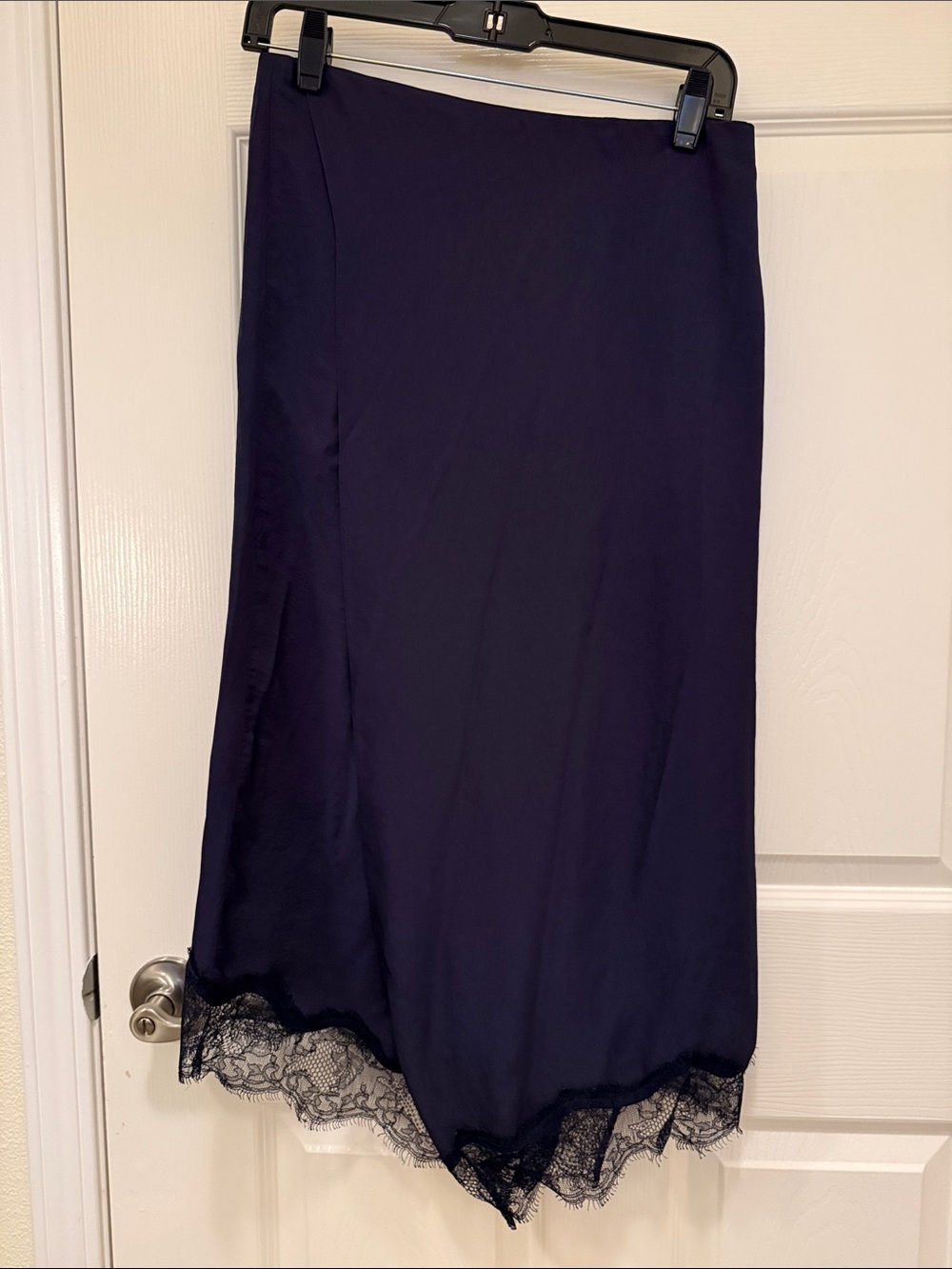 Vince Violet Midi Skirt with Black Lace Trim